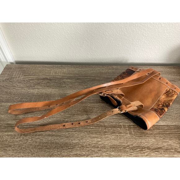 Vintage Boho Hand Tooled Leather Backpack Brown Floral Mexican Artisan Bag - Picture 10 of 13